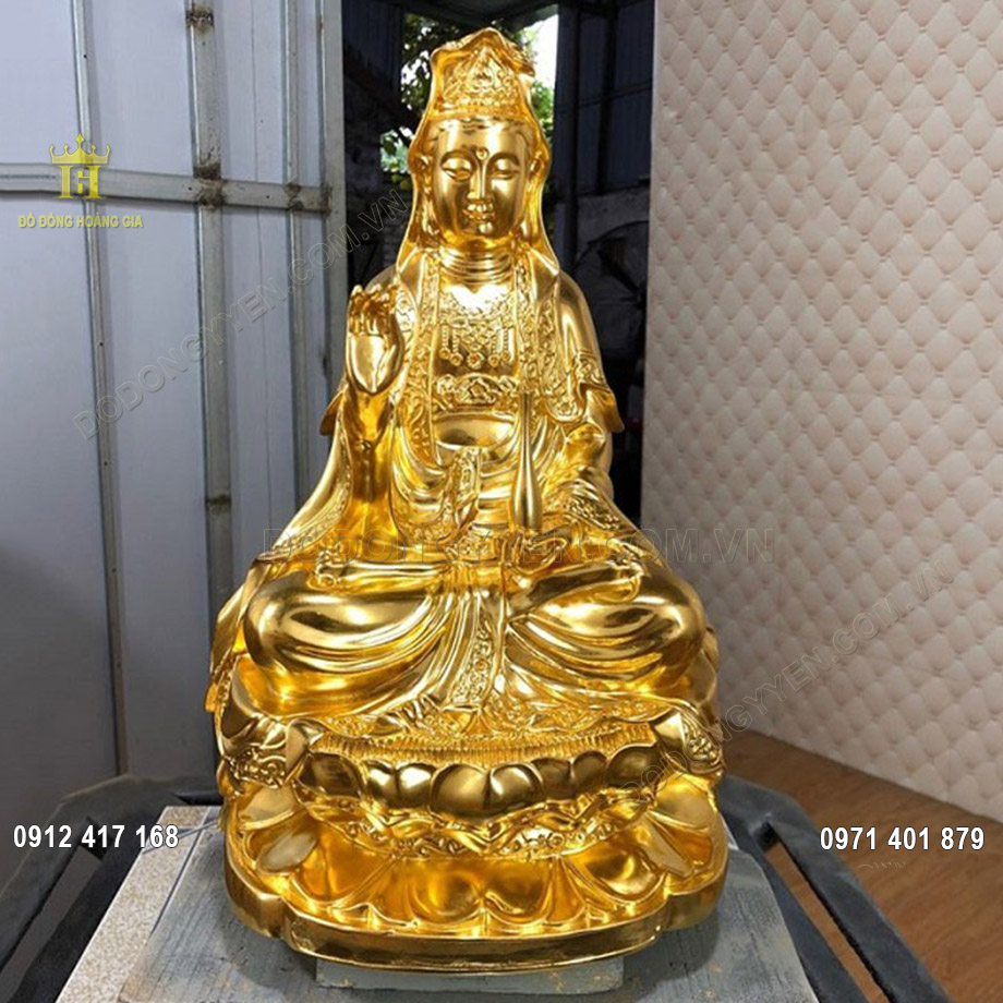 Tượng Phật Quan Âm Bằng Đồng Thếp Vàng